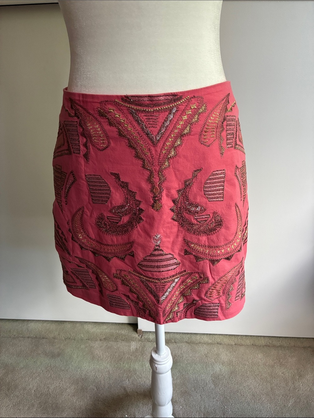 Pink Embroidered Mini Skirt